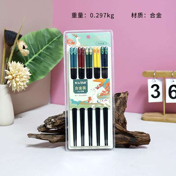 * KY2322 ethnic style black alloy chopsticks (10 pairs)