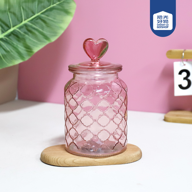 672 butterfly flower pink reticulated glass storage tank 950ML