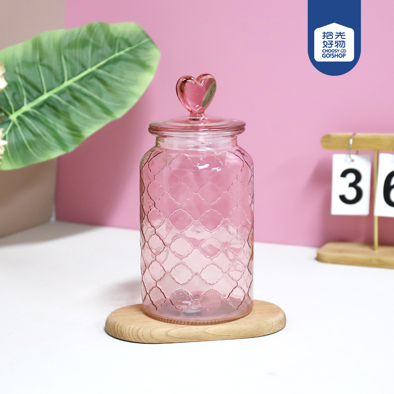 673 butterfly love flower pink reticulated glass storage tank 1350ML
