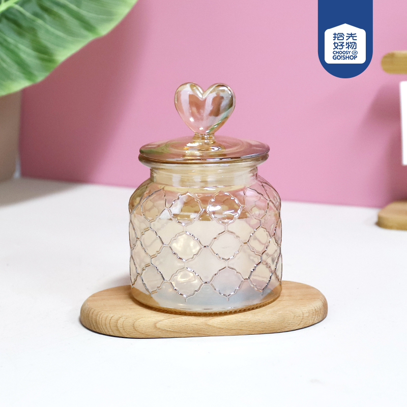 677 Butterfly Love Flower Amber Mesh Glass Storage Jar 650ml