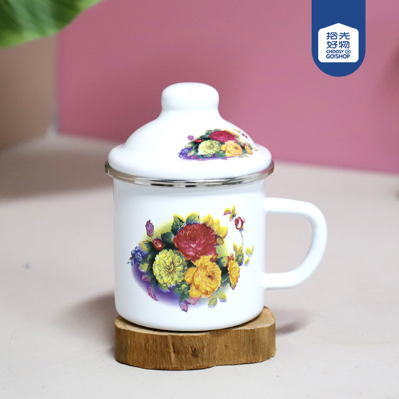 828-8cm edging love flower enamel cup
