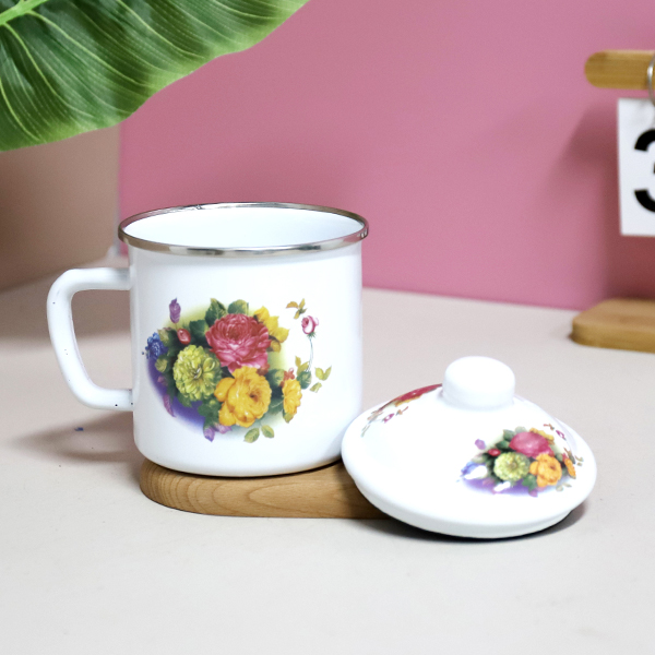 1024-10cm edging love flower enamel cup - Ảnh 3