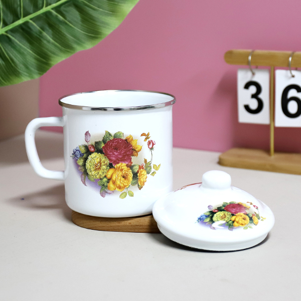 1221-12cm edging love flower enamel cup