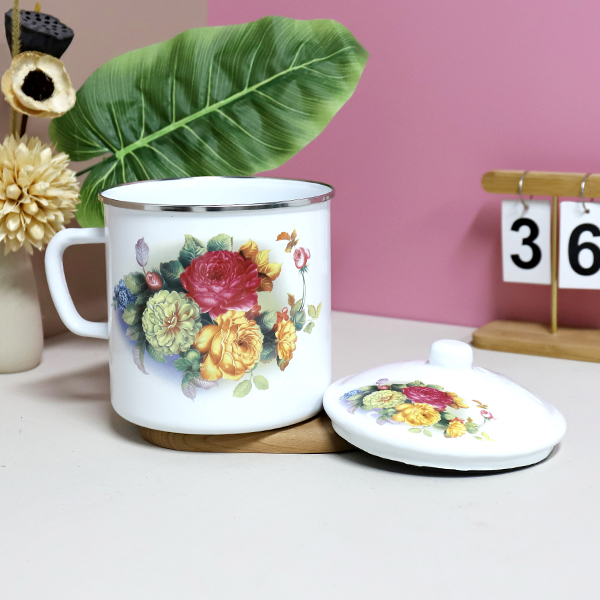 1686-16cm edging love flower enamel cup