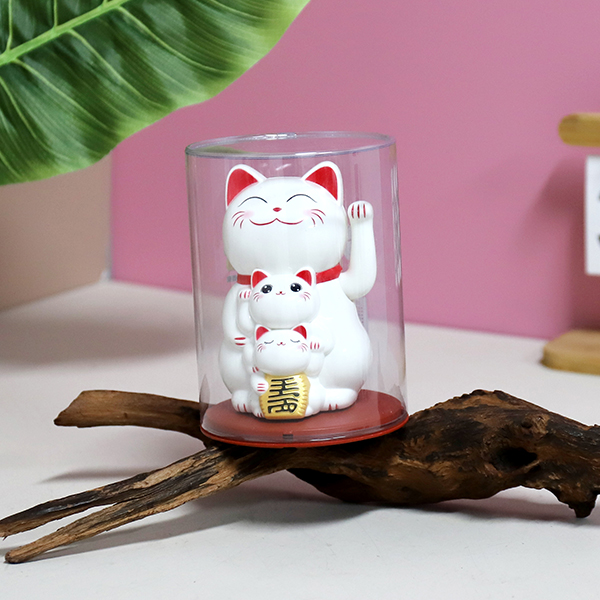 23080-1-4.5 inch smiley solar feng shui cat ornaments (white)