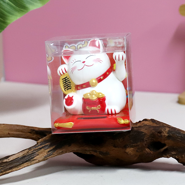 23002-1-3.5 inch solar feng shui cat ornaments (white)