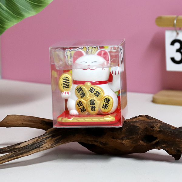 23014-1-3.5 inch solar feng shui cat ornaments (white)