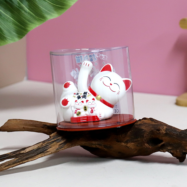 23075-1 solar horizontal lucky cat ornaments (white)