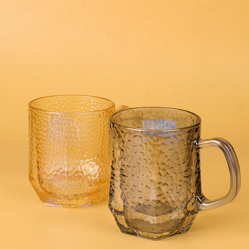 Red cherry hexagonal glass cup (amber, soot, random style)