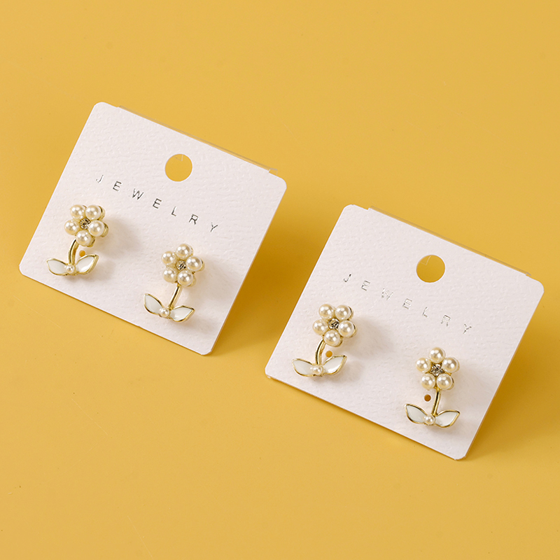 Long French Pearl Flower Stud Earrings