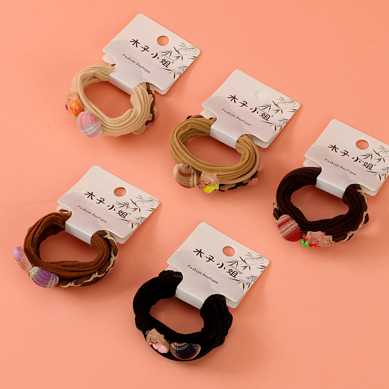 Milk tea color cartoon button accessories combination rubber band