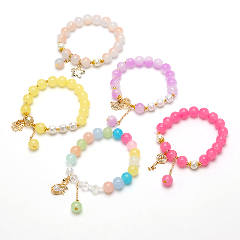 Gradient Rhinestone Pearl Pendant Bracelet