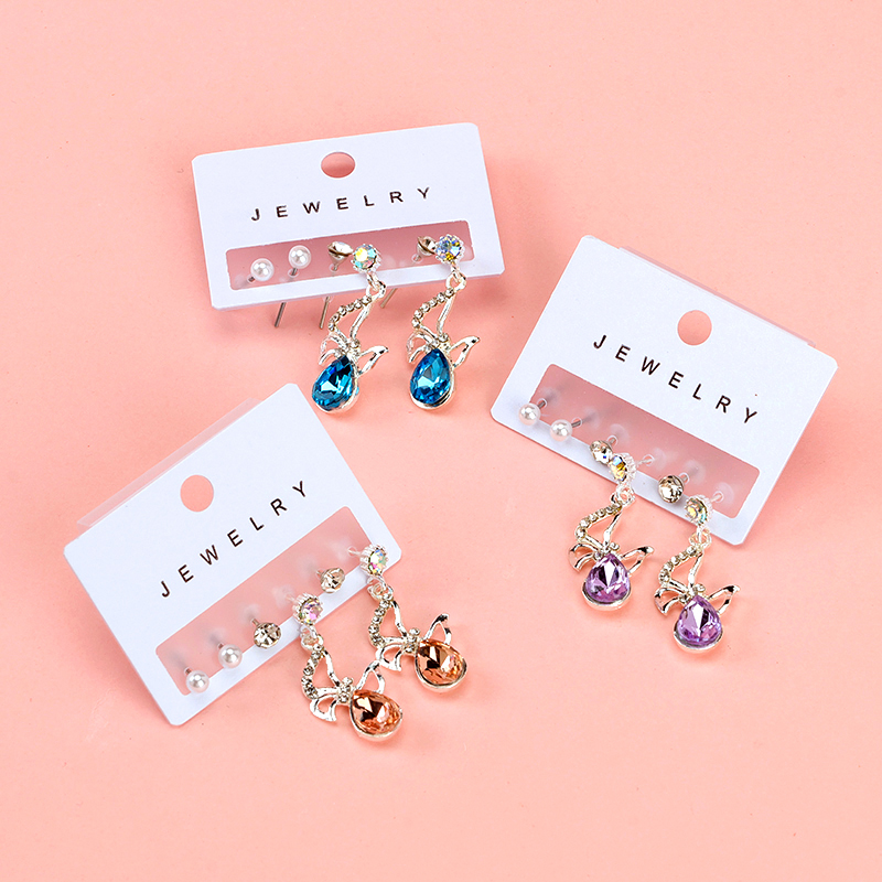 Fashion colored glaze drill three pairs of earrings