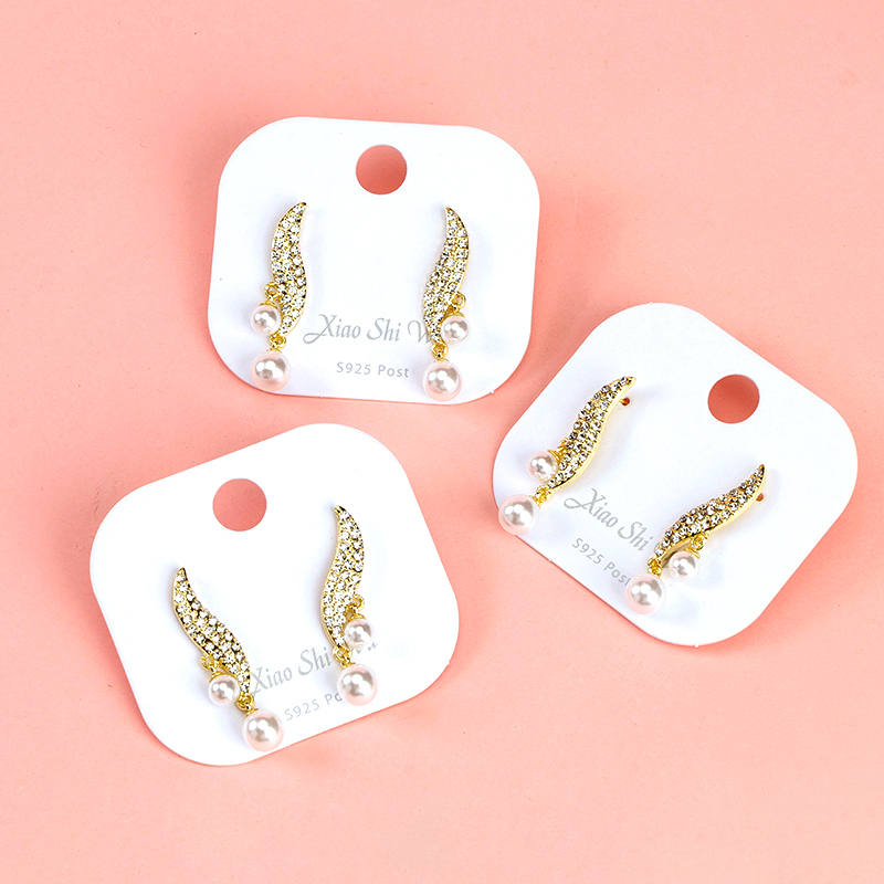 Fashion Full Diamond Pearl Pendant Earrings