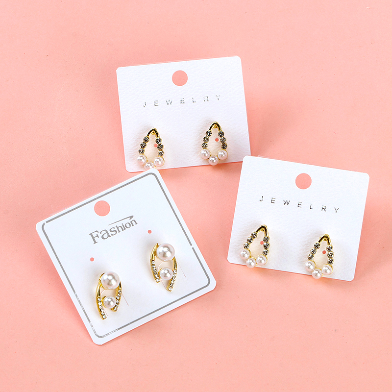 Long Rhinestone Pearl Stud Earrings