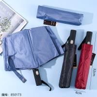 F3024 Three-Fold Auto Open Black Coating Umbrella with Striped Handle