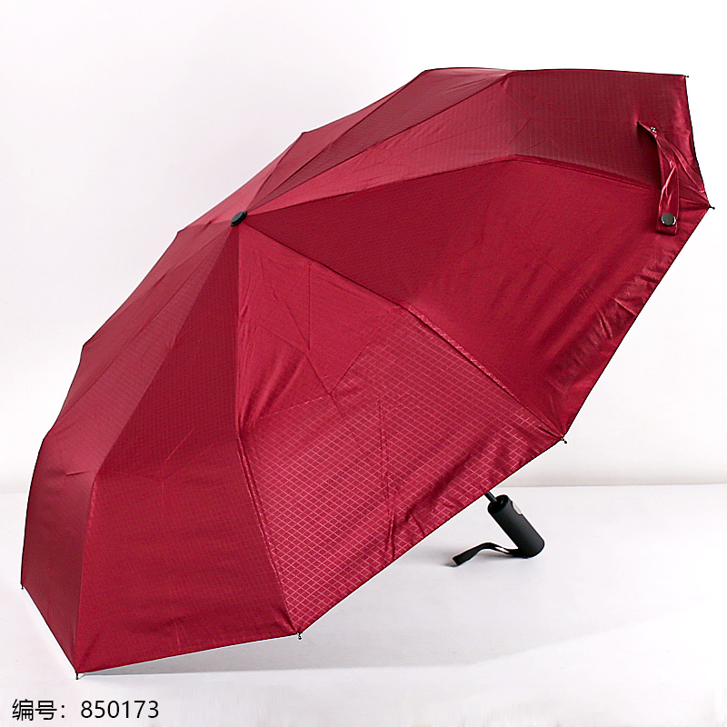 F3024 Three-Fold Auto Open Black Coating Umbrella with Striped Handle
