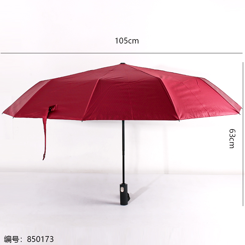 F3024 Three-Fold Auto Open Black Coating Umbrella with Striped Handle