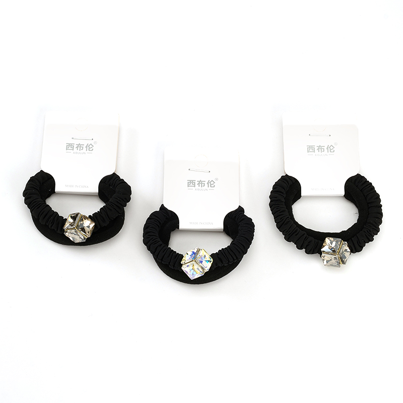 Three-sided crystal accessories black fabric rubber band (1 1)