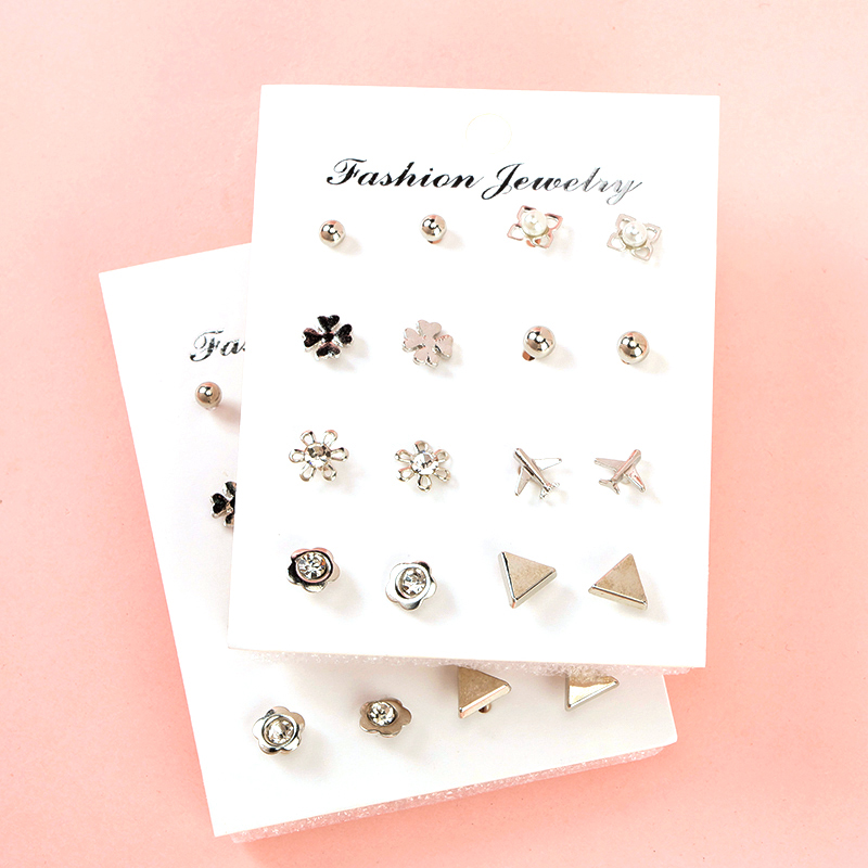Pocket styling stud earring combination (8 pairs)