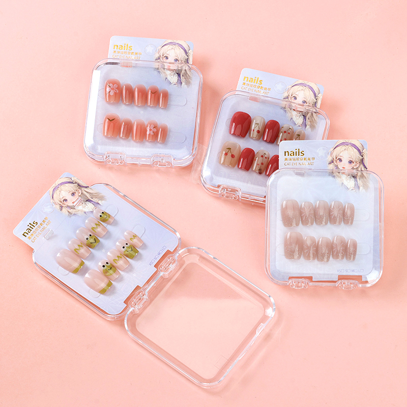 ZJ1012 printed cat's eye stone short fake nails