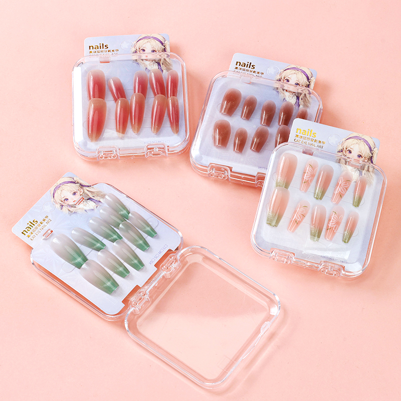 ZJ1012 printed cat's eye stone long false nails