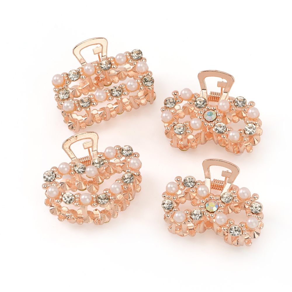 Double-Sided Pearl Rhinestone Middle Claw Clips