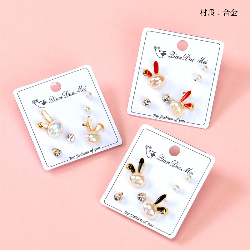 Three pairs of earrings for long-strip oil-dripping rabbits