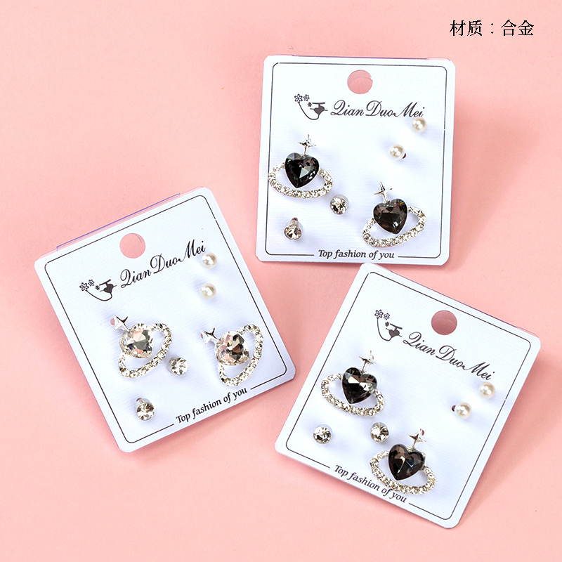 Long point drill zircon three pairs of earrings (love)