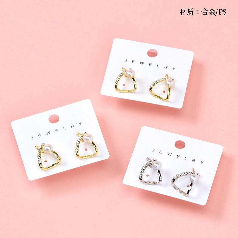 Long cross rhinestone pearl stud earrings