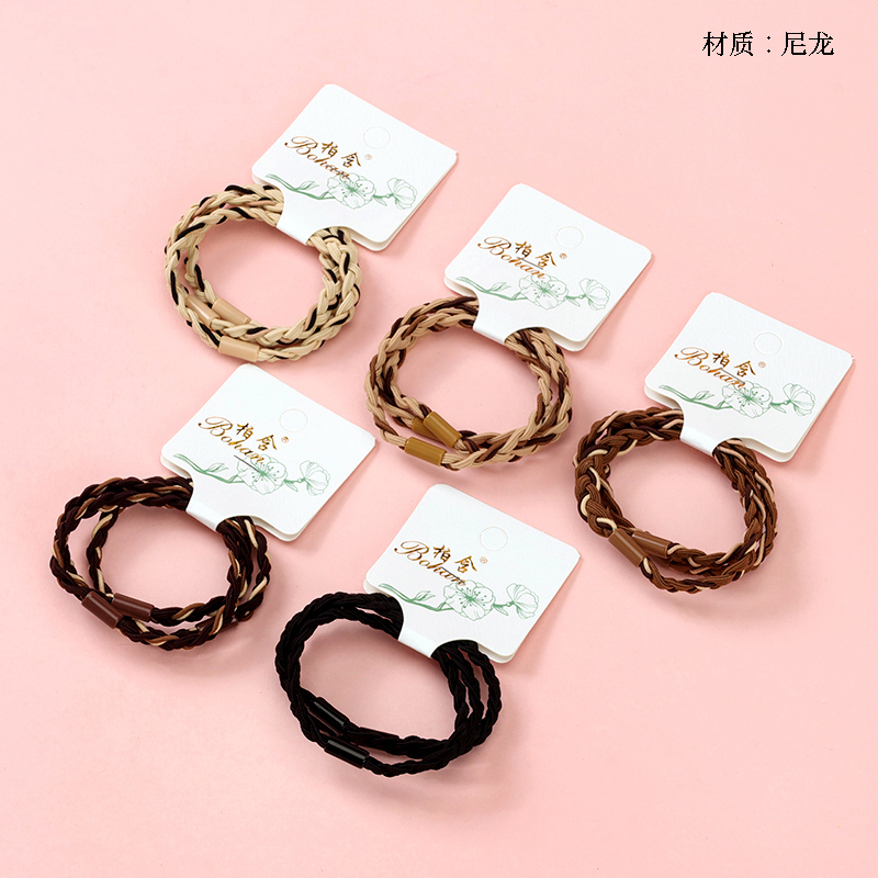 Three brown flat braid bands