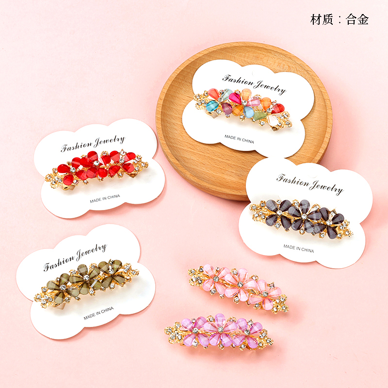 6cm glass rhinestone flower horizontal clip