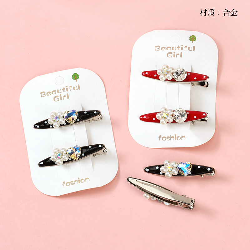 Boxed Drop Oil Crystal Flower Pair Duck Clip