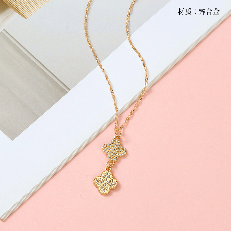 Two Full Diamond Lucky Grass Water Ripple Necklace