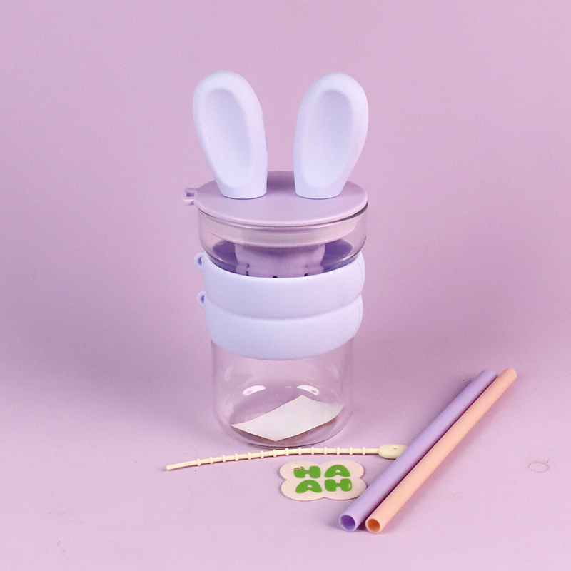 4131 rabbit ear double drinking straw glass cup