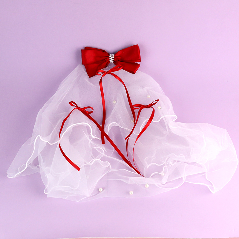 Tie Pearl Bowknot Veil