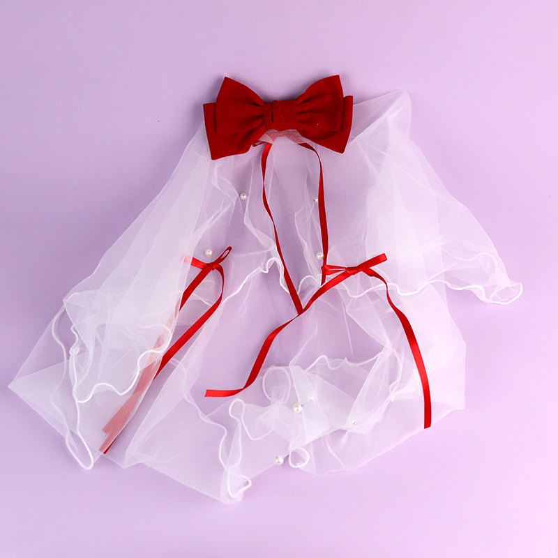 Super Fairy Red Velvet Bow Veil