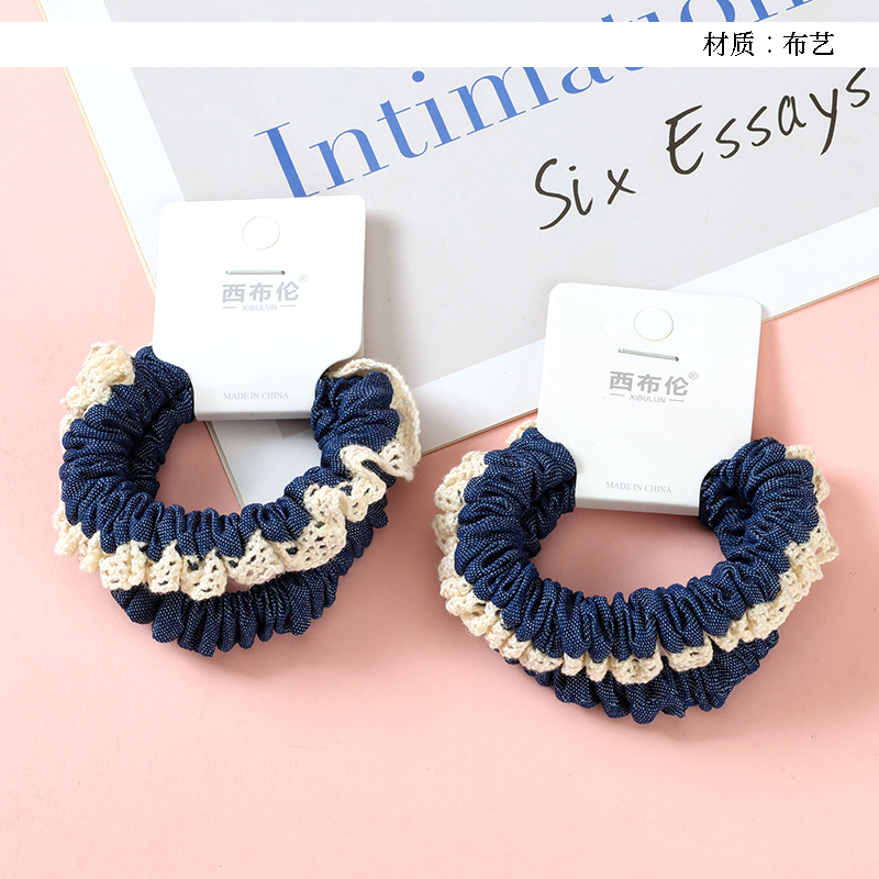 Two denim blue wrinkled lace rubber bands