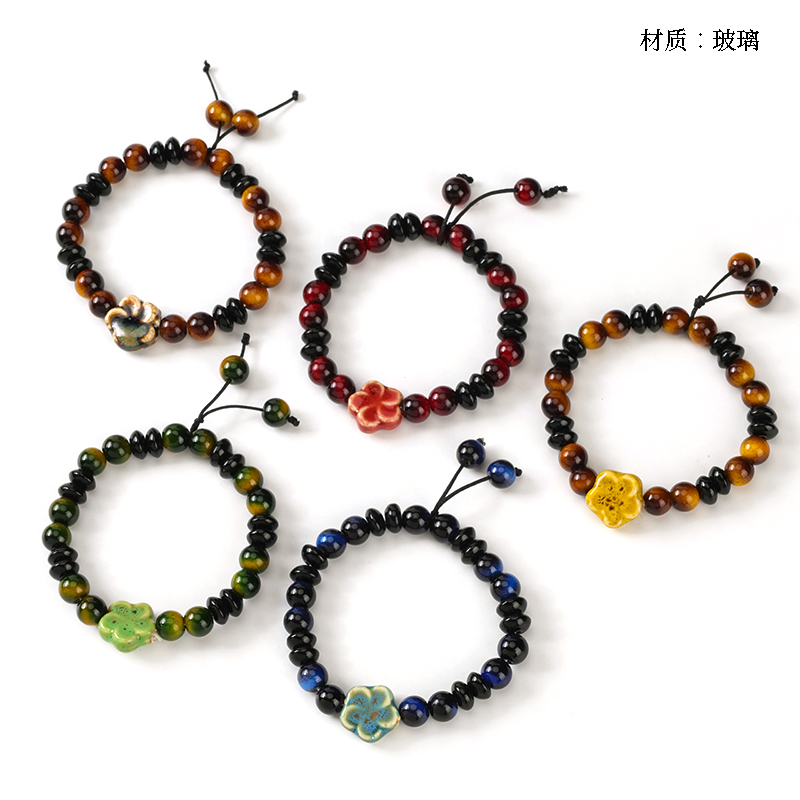 Tiger's eye ceramic plum blossom bracelet