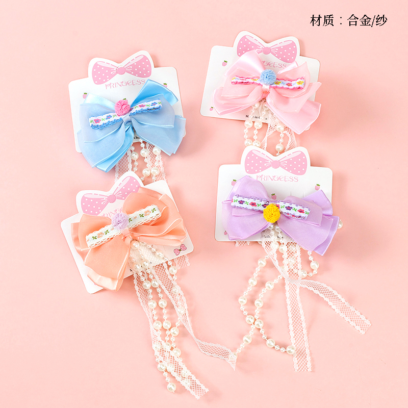 Bagged bow tie ribbon hanging pearl duck clip