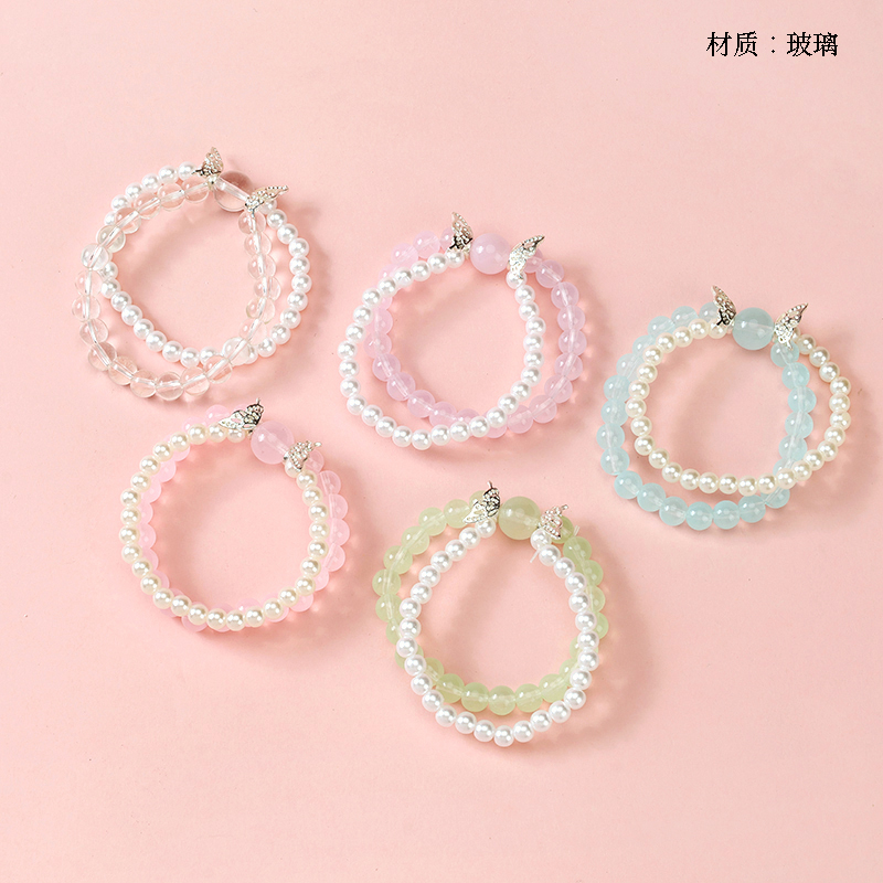 Double Pearl Crystal Butterfly Bracelet