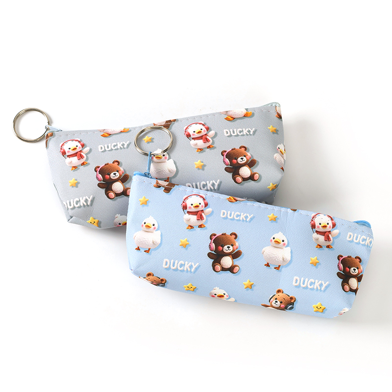 Cartoon headphones bear flat pencil case