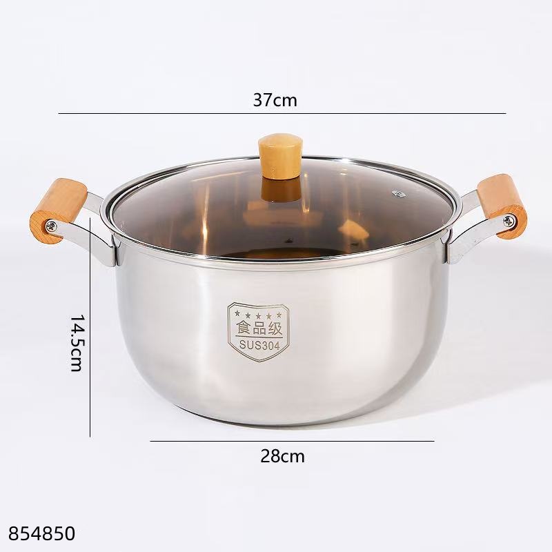 28cm Stainless Steel 304 Soup Pot with Oak Handles