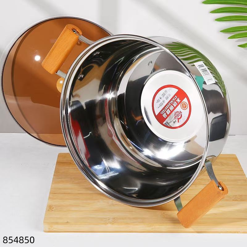 28cm Stainless Steel 304 Soup Pot with Oak Handles