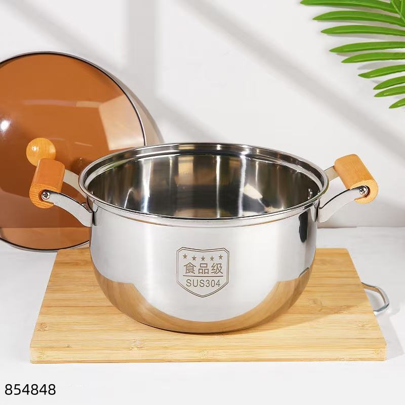 26cm Stainless Steel 304 Soup Pot with Oak Handles