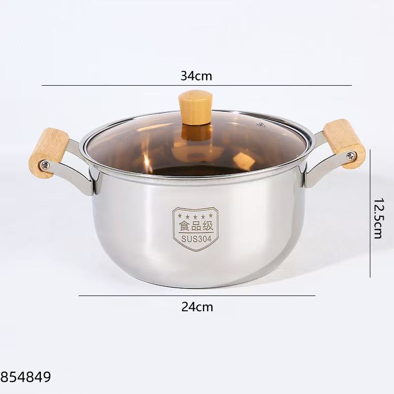 24cm Stainless Steel 304 Soup Pot with Oak Handles