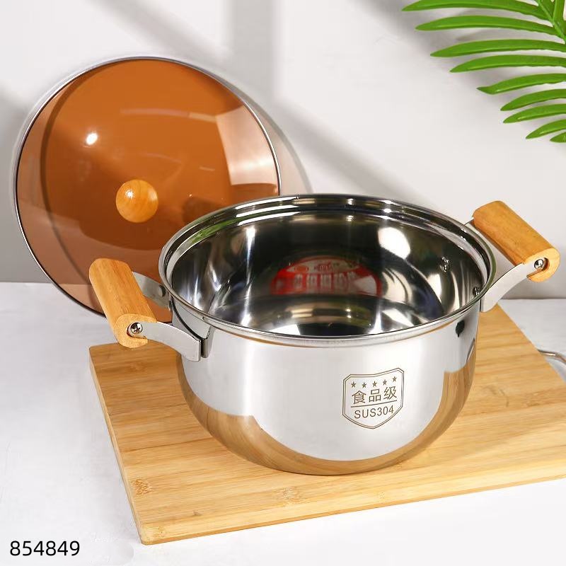24cm Stainless Steel 304 Soup Pot with Oak Handles