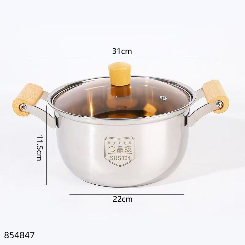 22cm Stainless Steel Double Handle Oak (304) Soup Pot