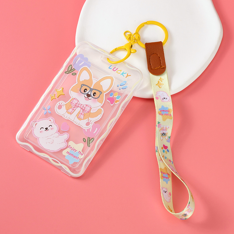 JW-725 cartoon clip leather rope card bag (short rope)