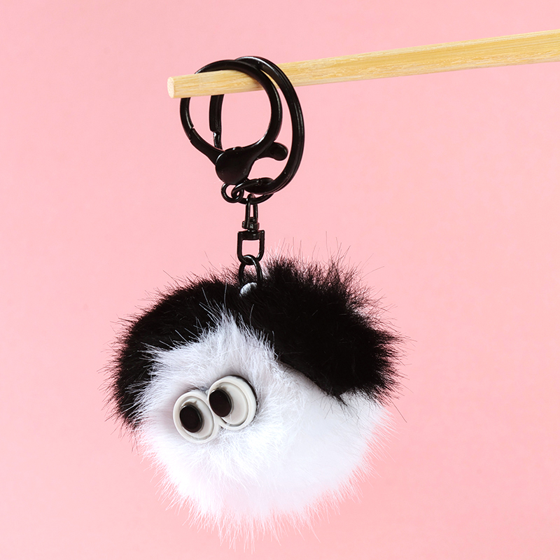 Cute black and white fur ball pendant